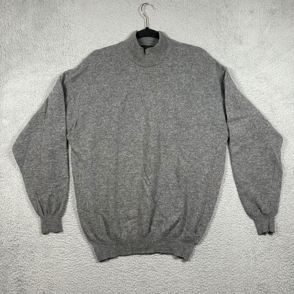 Arslanli Men's L Lambswool Blend Mock Neck Knit Sweater Pullover Gray Classic